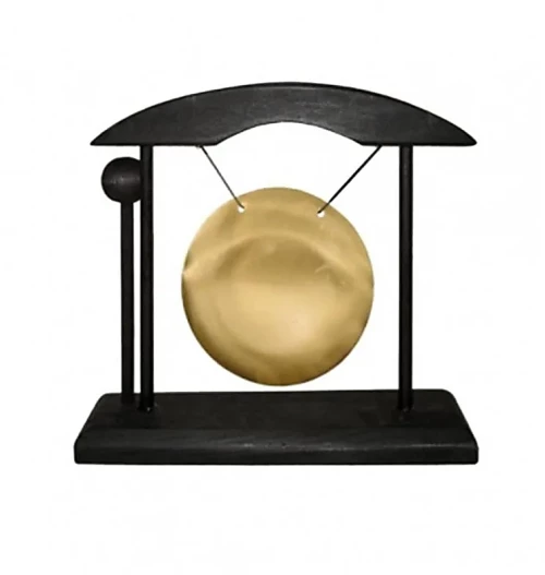 Επιτραπέζιο Χειροποίητο Gong με Ραβδί σε Ξύλινο Πλαίσιο 17x5x16cm