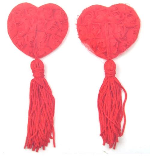 Red Lace Rose Nipple Tassels