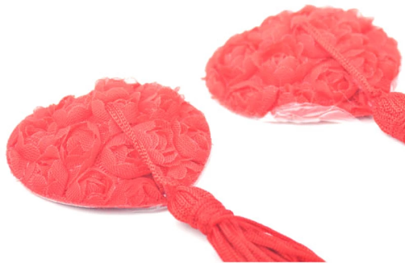 Red Lace Rose Nipple Tassels