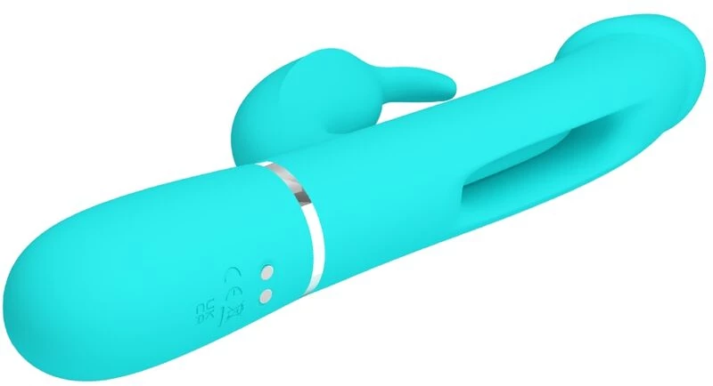 PRETTY LOVE - KAMPAS RABBIT 3 IN 1 MULTIFUNCTION VIBRATOR WITH TONGUE AQUA GREEN