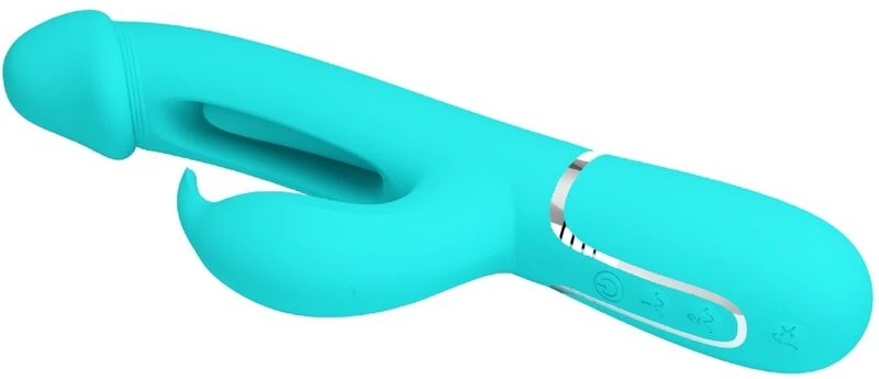 PRETTY LOVE - KAMPAS RABBIT 3 IN 1 MULTIFUNCTION VIBRATOR WITH TONGUE AQUA GREEN
