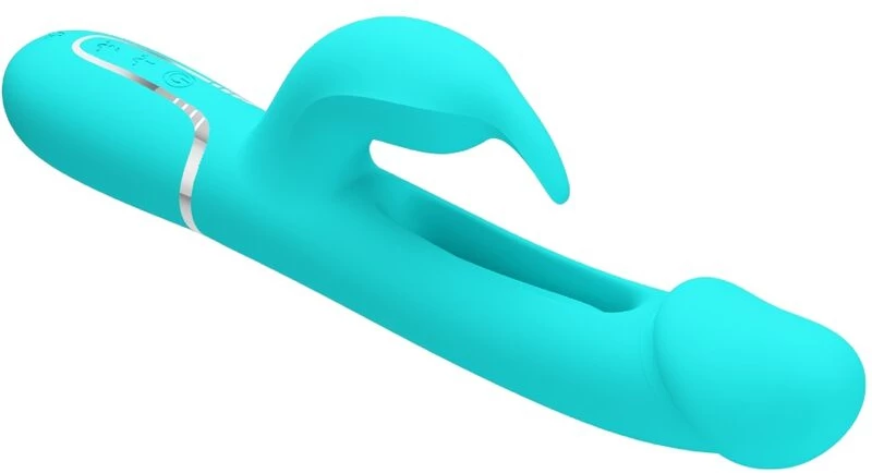 PRETTY LOVE - KAMPAS RABBIT 3 IN 1 MULTIFUNCTION VIBRATOR WITH TONGUE AQUA GREEN