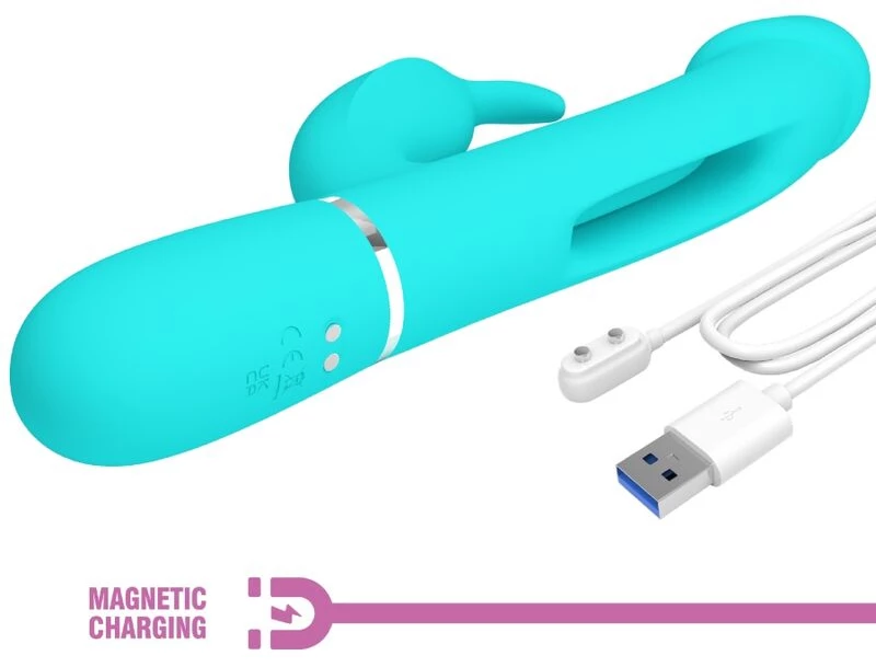 PRETTY LOVE - KAMPAS RABBIT 3 IN 1 MULTIFUNCTION VIBRATOR WITH TONGUE AQUA GREEN