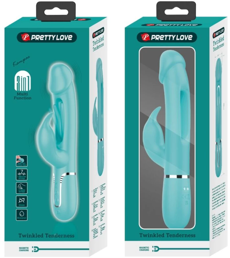 PRETTY LOVE - KAMPAS RABBIT 3 IN 1 MULTIFUNCTION VIBRATOR WITH TONGUE AQUA GREEN