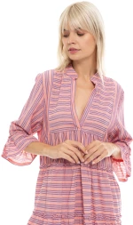 Γυναικείο Beachdress Pink Label -  Φόρεμα - Ροζ Ριγέ - Regular Fit - Cotton