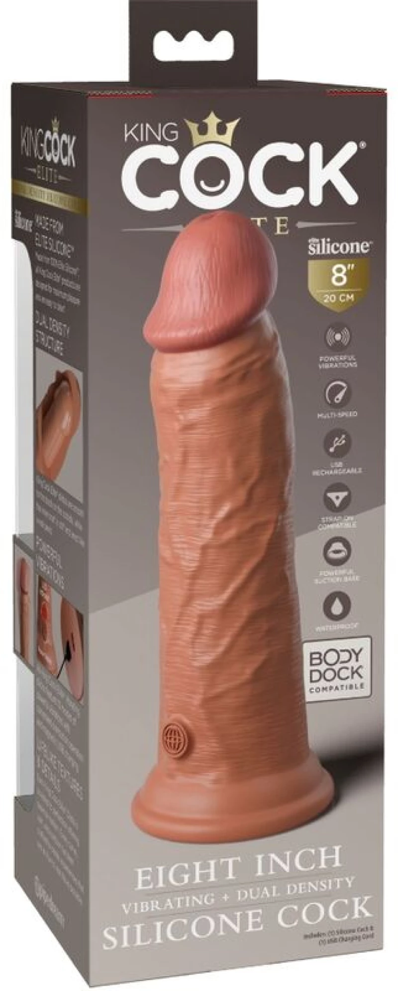 KING COCK ELITE - REALISTIC DILDO VIBRATING & SILICONE 20.3 CM CARAMEL
