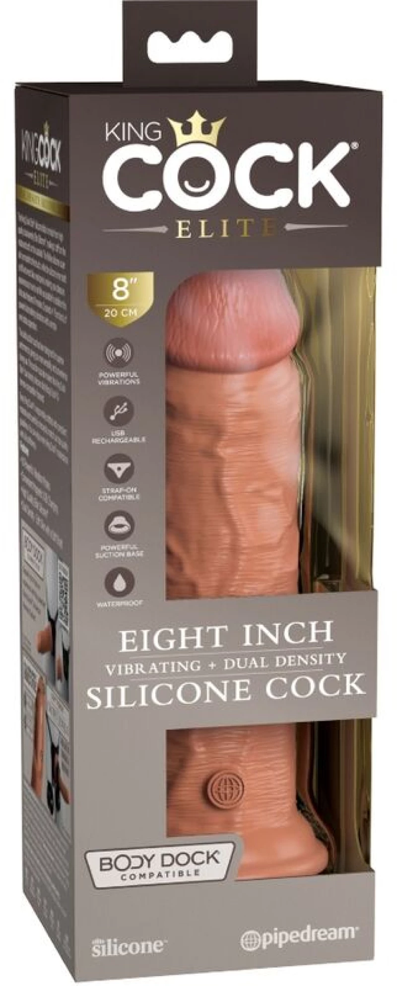 KING COCK ELITE - REALISTIC DILDO VIBRATING & SILICONE 20.3 CM CARAMEL