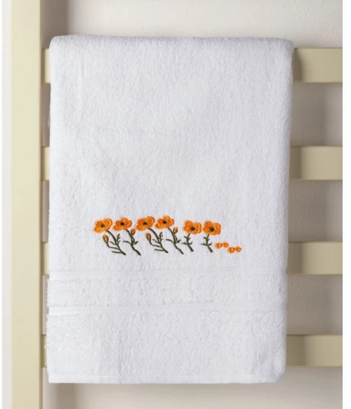 Πετσέτα Σώματος ( 100cm x 150cm ) Λευκό με Πορτοκαλί Λουλούδι