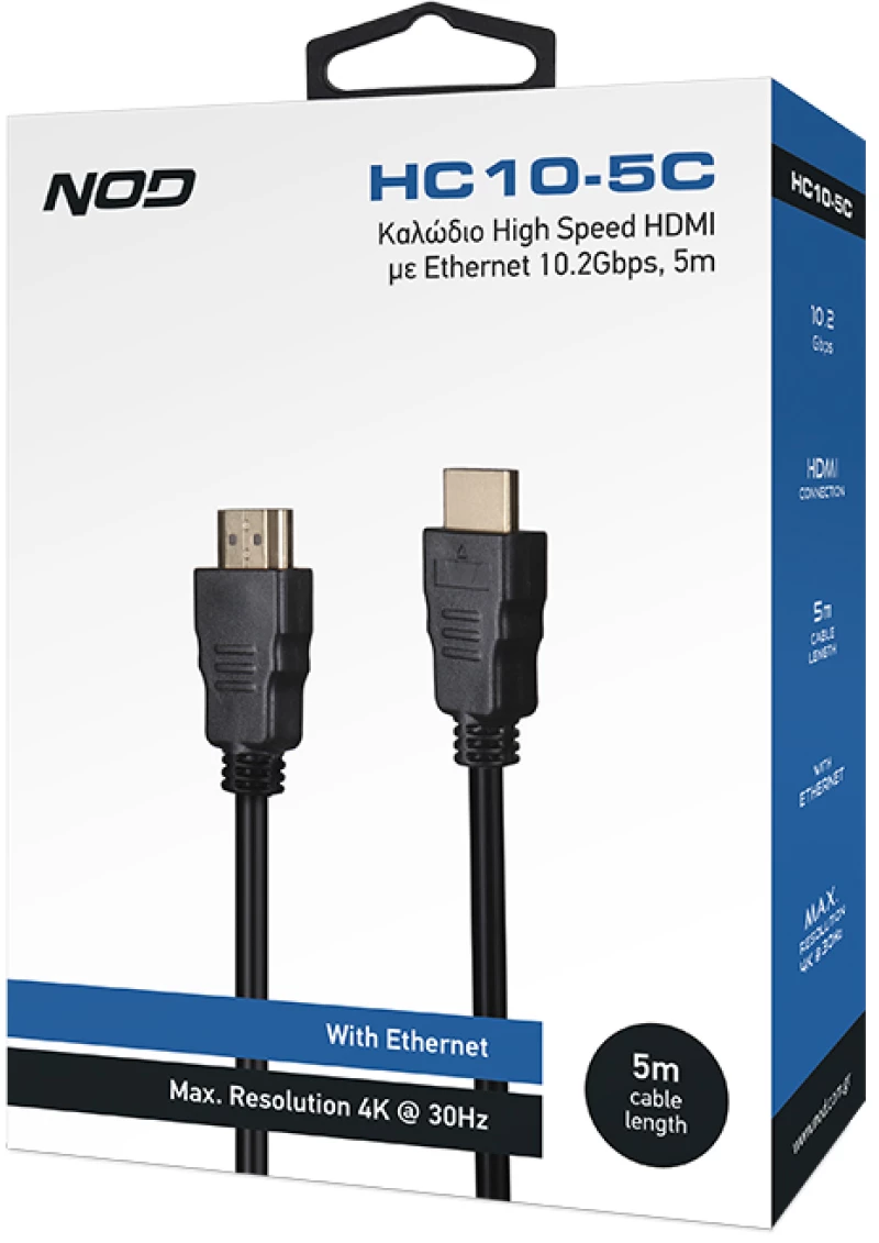 NOD HC10-5C Καλώδιο High Speed HDMI με Ethernet 10.2Gbps, HDMI αρσ. - HDMI αρσ., 5m.