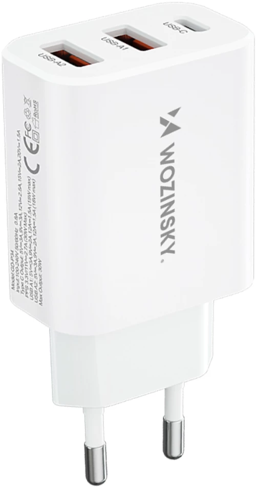 Wozinsky CWCUCW 30W USB-C / 2 x USB-A wall charger - white