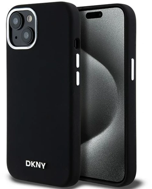 DKNY case for iPhone 15 6,1" DKHMP15SSMCHLK black HC Magsafe silicone w horizontal metal logo 3666339265717