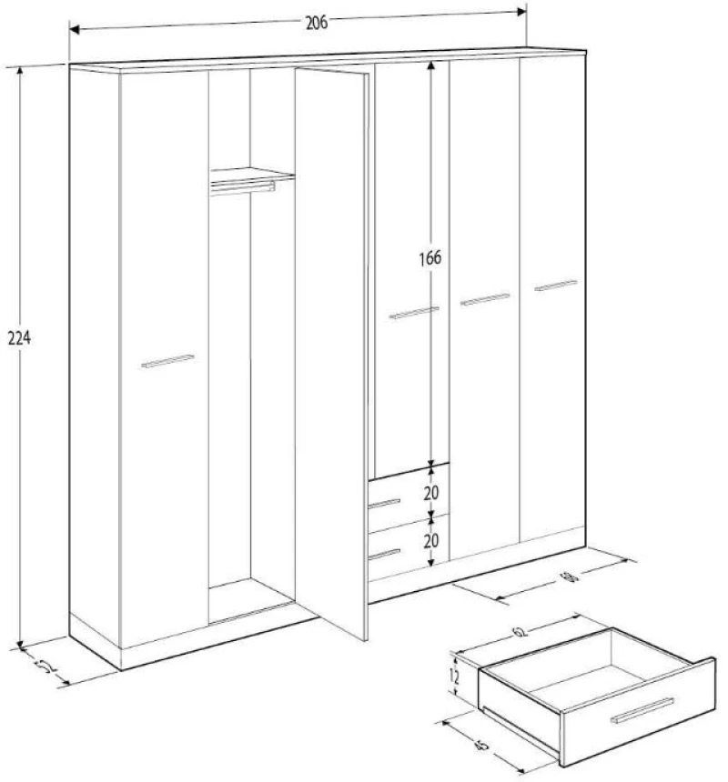 Εξάφυλλη Ντουλάπα Base λευκό  206x224x52cm