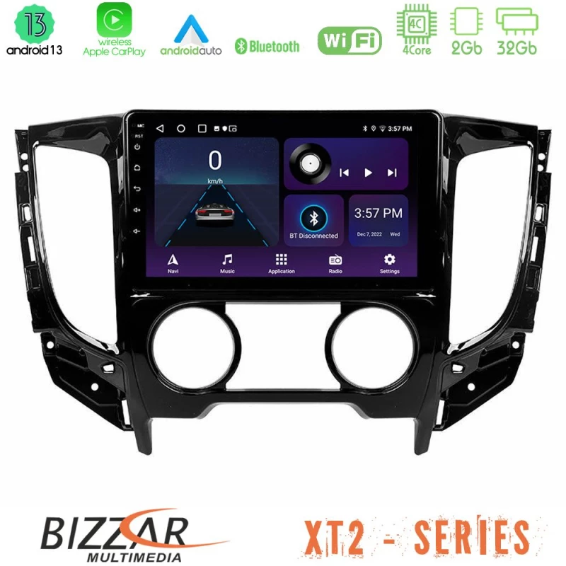 Bizzar XT2 Series 4Core Android13 2+32GB Mitsubishi L200 2016-+gt; & Fiat Fullback (Manual A/C) Navigation Multimedia Tablet 9"