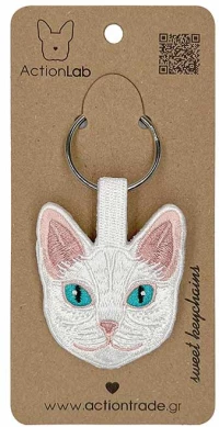 Action Lab Κεντητό Μπρελόκ White Cat 4,7x5,5cm