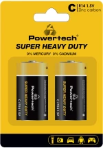 POWERTECH μπαταρίες Zinc Carbon Super Heavy Duty PT-1221, R14 1.5V, 2τμχ