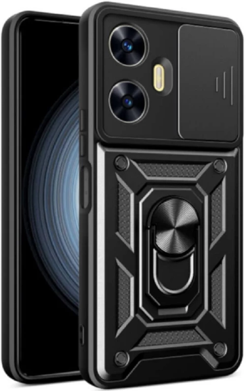 Bodycell Armor Slide - Ανθεκτική Θήκη Realme C55 με Κάλυμμα για την Κάμερα & Μεταλλικό Ring Holder - Black (5206015018688)