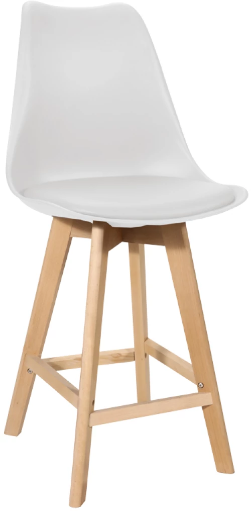 Σκαμπό μπαρ Gaston pakoworld λευκό pp-pu και ξύλινο πόδι σε φυσική απόχρωση 56x48.5x104εκ