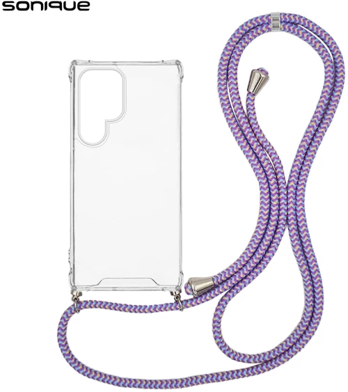 Θήκη Σιλικόνης με Κορδόνι Sonique Armor Clear Samsung Galaxy S24 Ultra Rainbow Λιλά