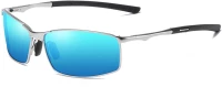 Techsuit - Sunglasses Polarized (559) - for Men, with UV Protection and Metal Frame, Rectangular - Silver / Blue Mirror