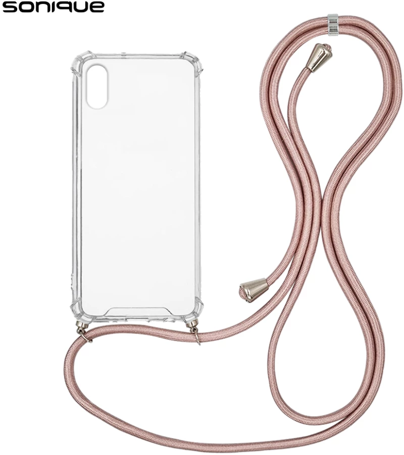 Θήκη Σιλικόνης με Κορδόνι Sonique Armor Clear Apple iPhone X / iPhone XS Ροζ Χρυσό Σατινέ
