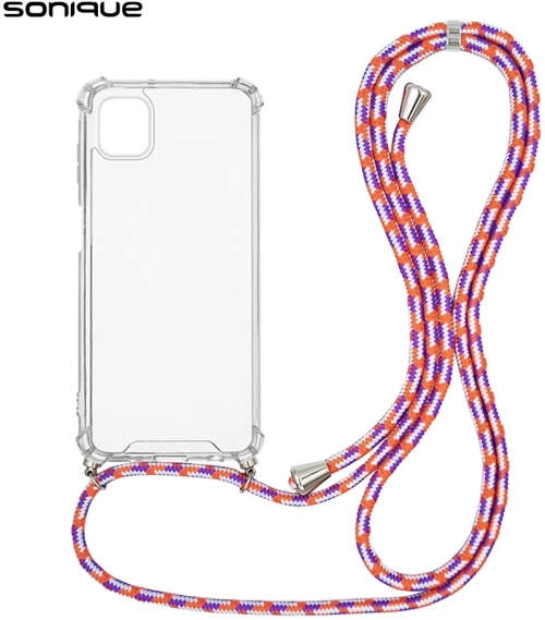 Θήκη Σιλικόνης με Κορδόνι Sonique Armor Clear Samsung Galaxy M13 4G Rainbow Κοραλλί