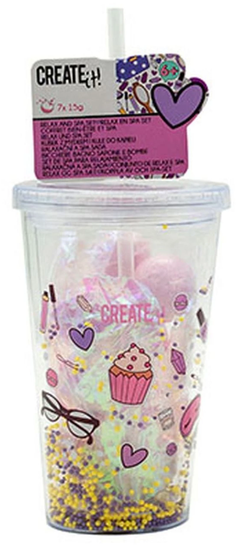 Σετ Ποτήρι με Καλαμάκι, Σαπούνι και Bath Bombs Passion Fruit (Lilac) Create It!