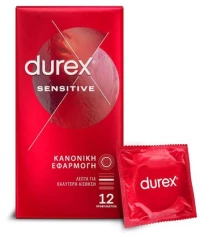 Durex Προφυλακτικά Sensitive Λεπτά Κανονική Εφαρμογή Για Μεγαλύτερη Ευαισθησία, 12 Τεμάχια