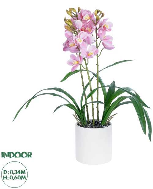 GloboStar® Artificial Garden PALE PINK CHERRY CYMBIDIUM 21403 Διακοσμητικό Φυτό Ροζ Κυμβίδιο Υ60cm
