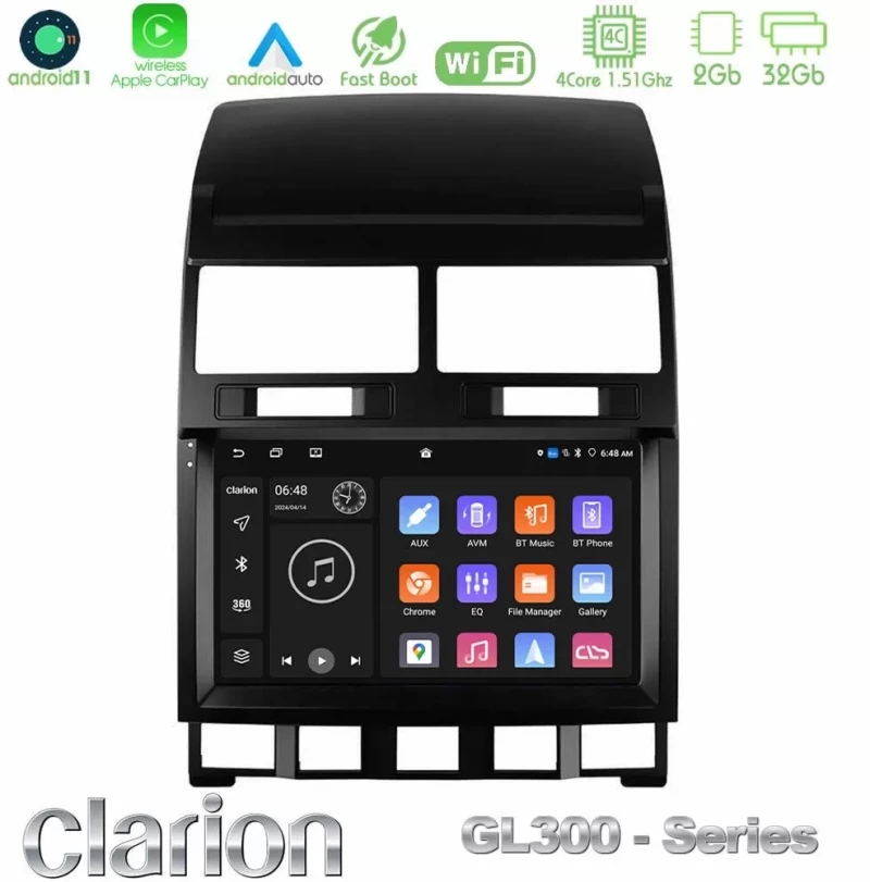 Clarion GL300 Series 4Core Android11 2+32GB VW Touareg 2002 – 2010 Navigation Multimedia Tablet 9" Με Carplay & Android Auto U-GL3-VW0849