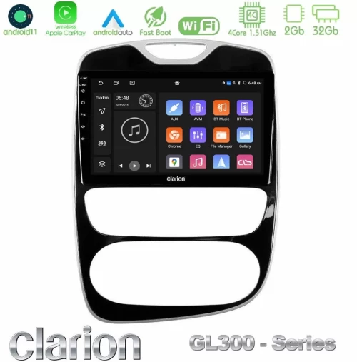 Clarion GL300 Series 4Core Android11 2+32GB Renault Clio 2016-2019 Navigation Multimedia Tablet 10" Με Carplay & Android Auto U-GL3-RN782