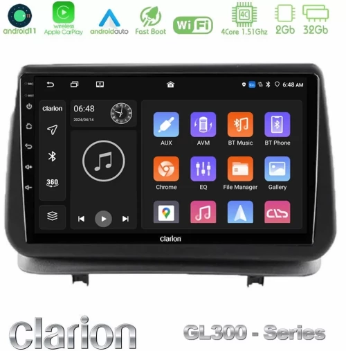 Clarion GL300 Series 4Core Android11 2+32GB Renault Clio 2005-2012 Navigation Multimedia Tablet 9" Με Carplay & Android Auto U-GL3-RN0003