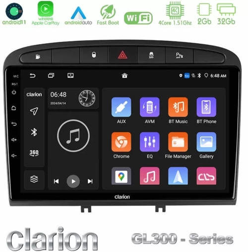 Clarion GL300 Series 4Core Android11 2+32GB Peugeot 308/RCZ Navigation Multimedia Tablet 9" Με Carplay & Android Auto U-GL3-PG705B