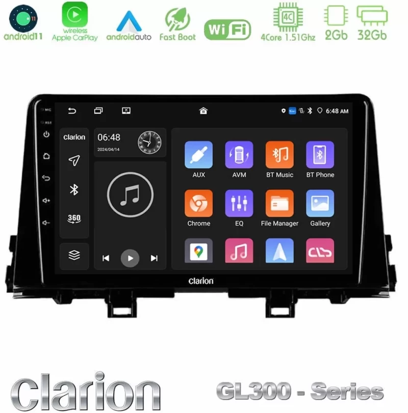 Clarion GL300 Series 4Core Android11 2+32GB Kia Picanto 2017-2021 Navigation Multimedia Tablet 9" Με Carplay & Android Auto U-GL3-KI0756