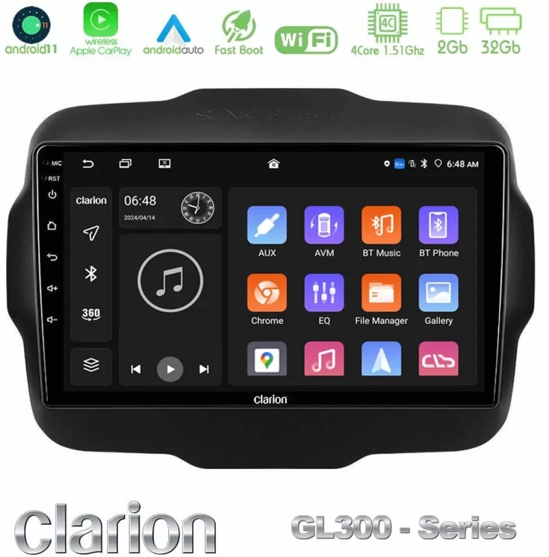 Clarion GL300 Series 4Core Android11 2+32GB Jeep Renegade 2015-2019 Navigation Multimedia Tablet 9" Με Carplay & Android Auto U-GL3-JP134