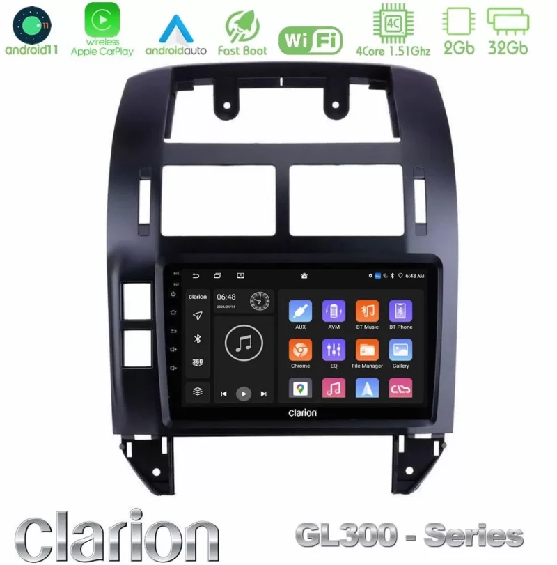 Clarion GL300 Series 4Core Android11 2+32GB VW Polo 2002-2009 Navigation Multimedia Tablet 9" Με Carplay & Android Auto U-GL3-VW1229