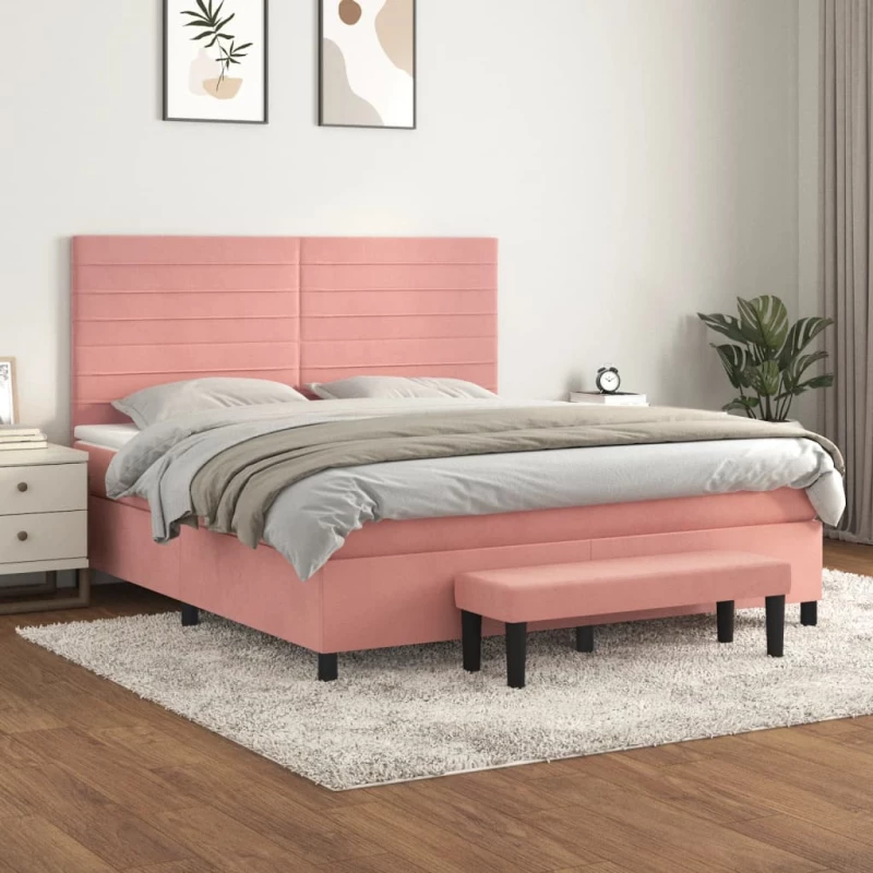 Κρεβάτι Boxspring με Στρώμα Ροζ 180x200 εκ. Βελούδινο Ροζ 3137922