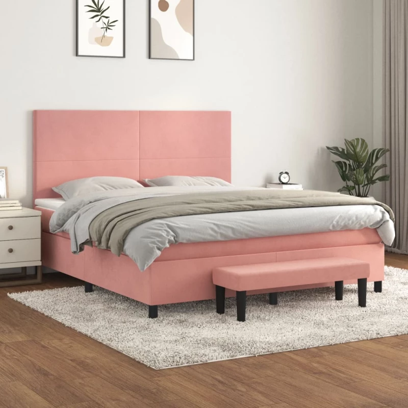Κρεβάτι Boxspring με Στρώμα Ροζ 180x200 εκ. Βελούδινο Ροζ 3137742