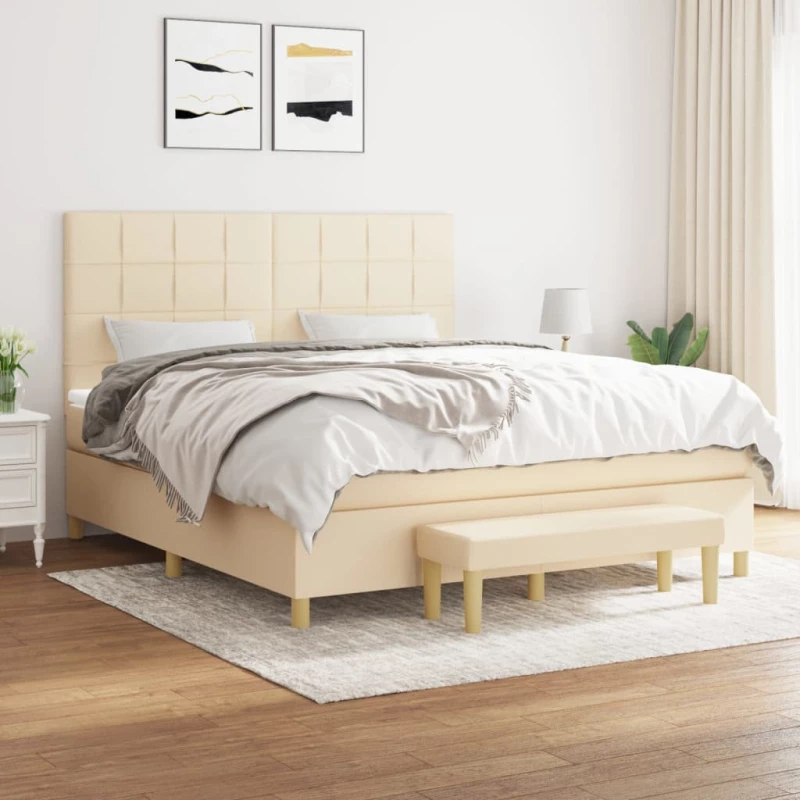 Κρεβάτι Boxspring με Στρώμα Κρεμ 180x200 εκ. Υφασμάτινο Κρεμ 3137178