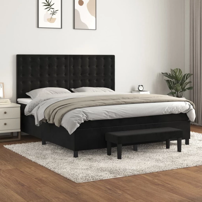 Κρεβάτι Boxspring με Στρώμα Μαύρο 180x200 εκ. Βελούδινο Μαύρο 3138099