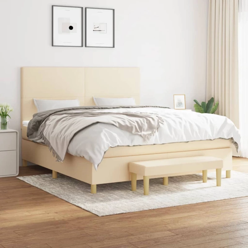 Κρεβάτι Boxspring με Στρώμα Κρεμ 160x200 εκ. Υφασμάτινο Κρεμ 3137010