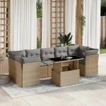 Σαλόνι Κήπου Σετ 8 τεμ. Μπεζ Συνθετικό Ρατάν με Μαξιλάρια Μπεζ 3266399