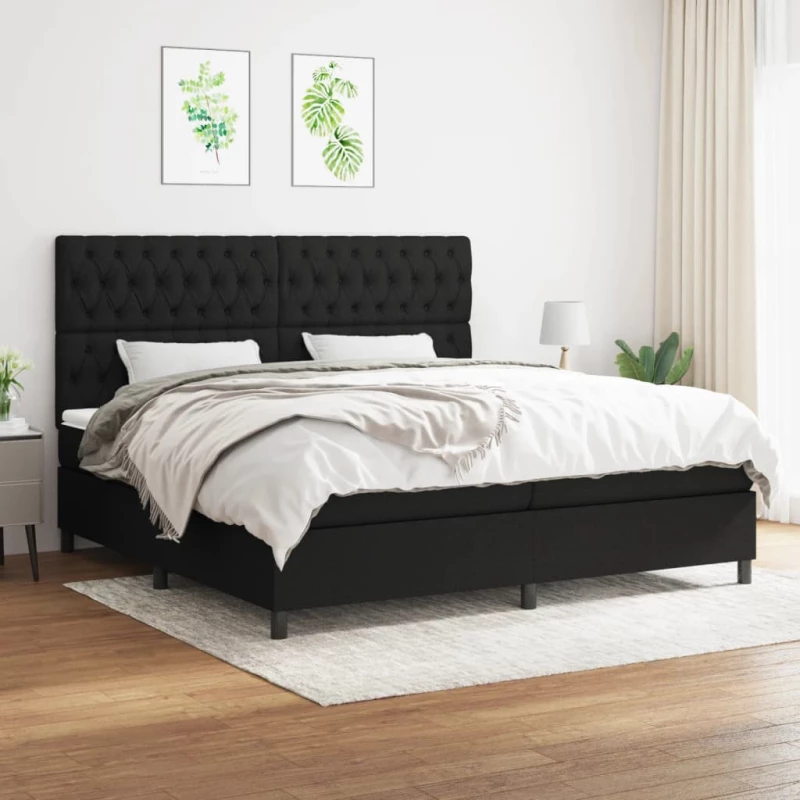 Κρεβάτι Boxspring με Στρώμα Μαύρο 200x200 εκ. Υφασμάτινο Μαύρο 3142043