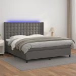 Κρεβάτι Boxspring με Στρώμα & LED Γκρι 160x200 εκ. Συνθ. Δέρμα Γκρι 3139395