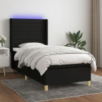 Κρεβάτι Boxspring με Στρώμα & LED Μαύρο 80x200 εκ. Υφασμάτινο Μαύρο 3138911