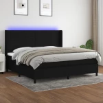 Κρεβάτι Boxspring με Στρώμα & LED Μαύρο 200x200 εκ. Υφασμάτινο Μαύρο 3138423