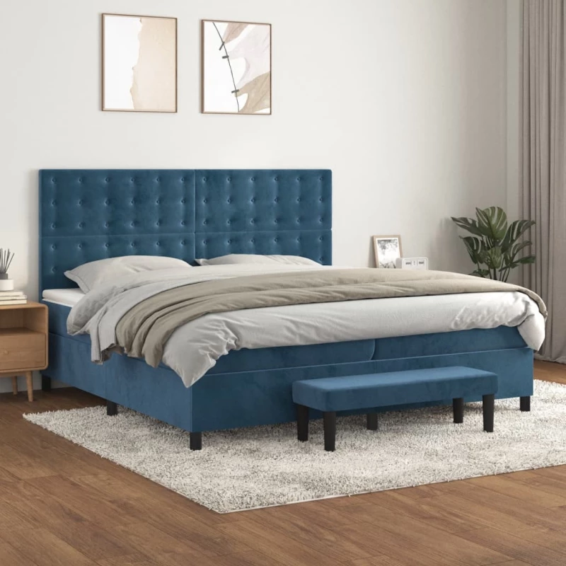 Κρεβάτι Boxspring με Στρώμα Σκούρο Μπλε 200x200 εκ. Βελούδινο Μπλε 3138107