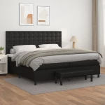 Κρεβάτι Boxspring με Στρώμα Μαύρο 200x200 εκ. Συνθετικό Δέρμα Μαύρο 3137683