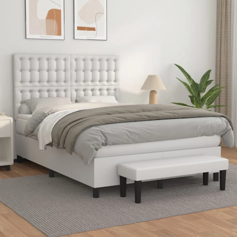 Κρεβάτι Boxspring με Στρώμα Λευκό 140x200εκ.από Συνθετικό Δέρμα Λευκό 3137666