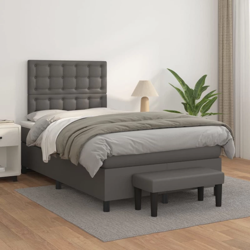 Κρεβάτι Boxspring με Στρώμα Γκρι 120x200εκ. από Συνθετικό Δέρμα Γκρι 3137657
