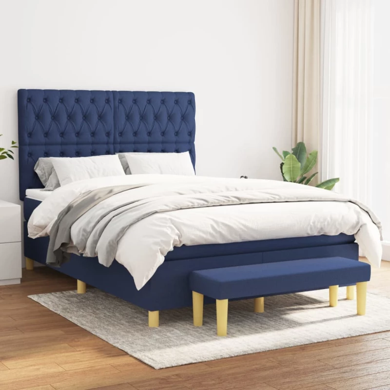 Κρεβάτι Boxspring με Στρώμα Μπλε 140x190 εκ. Υφασμάτινο Μπλε 3137395